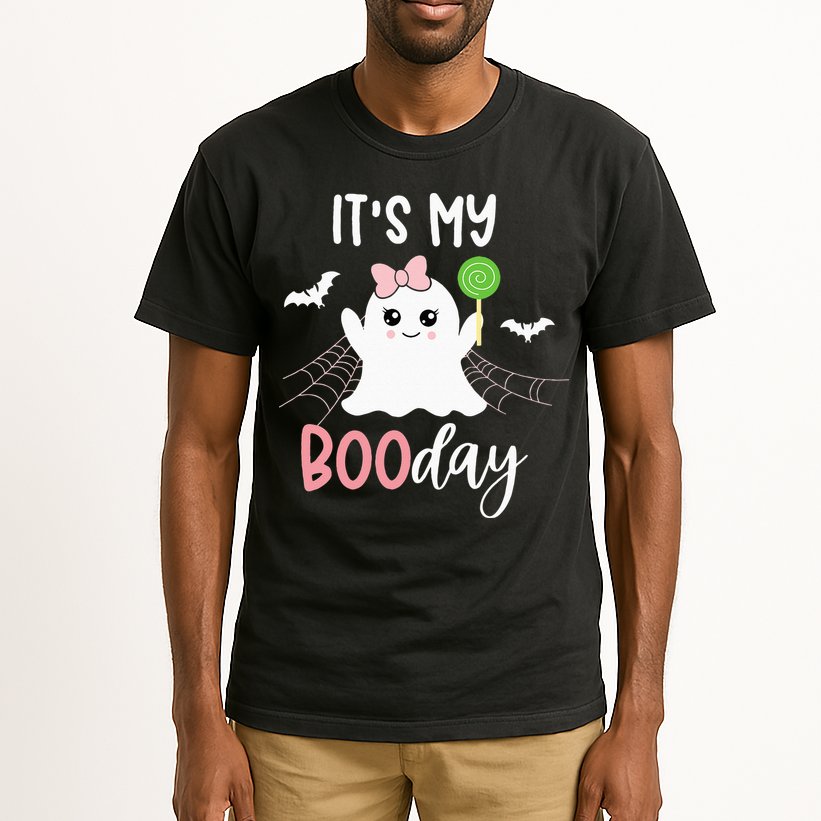 Its My Boo Day Cute Halloween Birthday Ghost Pink Bow Girls Tall T-Shirt
