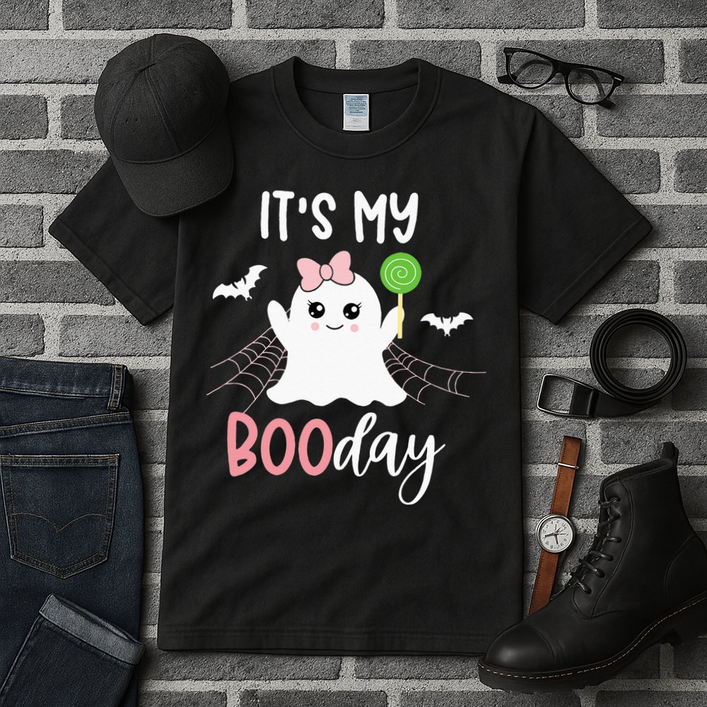 Its My Boo Day Cute Halloween Birthday Ghost Pink Bow Girls Tall T-Shirt