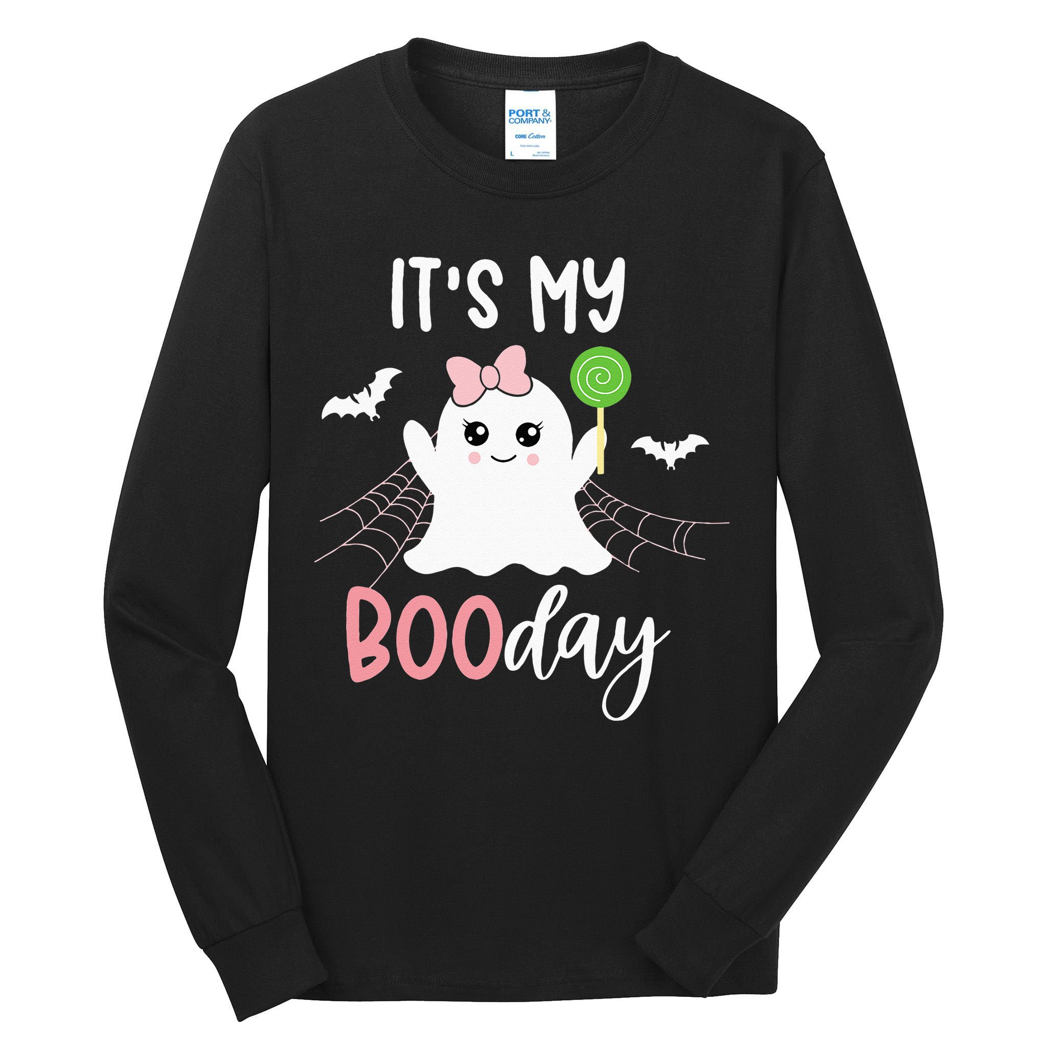 Its My Boo Day Cute Halloween Birthday Ghost Pink Bow Girls Tall Long Sleeve T-Shirt