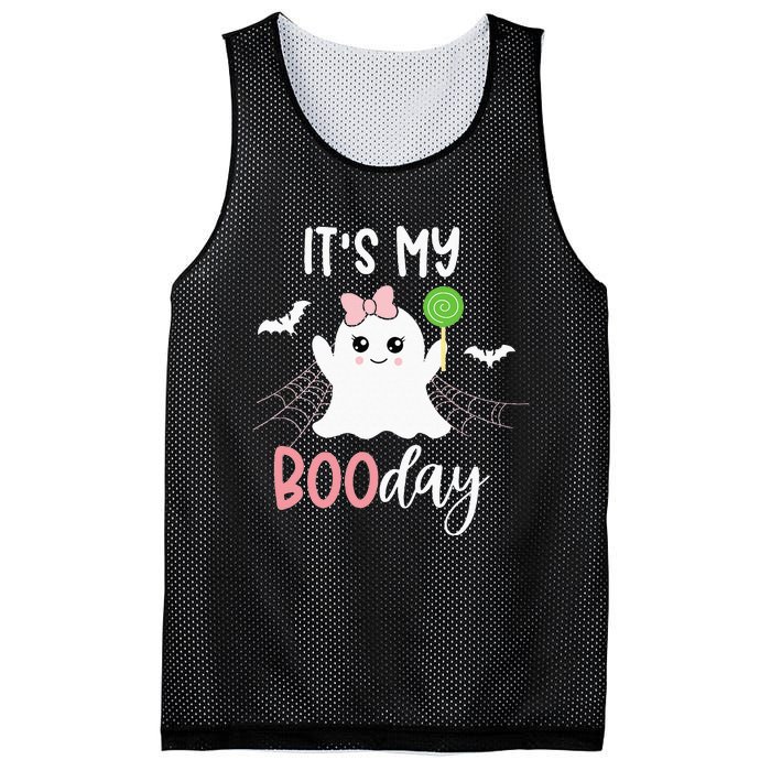 Its My Boo Day Cute Halloween Birthday Ghost Pink Bow Girls Mesh Reversible Basketball Jersey Tank