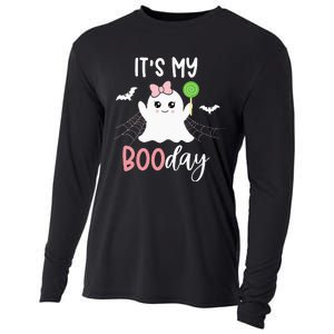 Its My Boo Day Cute Halloween Birthday Ghost Pink Bow Girls Cooling Performance Long Sleeve Crew