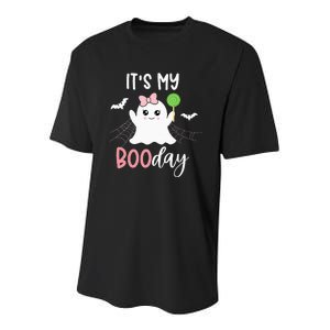 Its My Boo Day Cute Halloween Birthday Ghost Pink Bow Girls Youth Performance Sprint T-Shirt