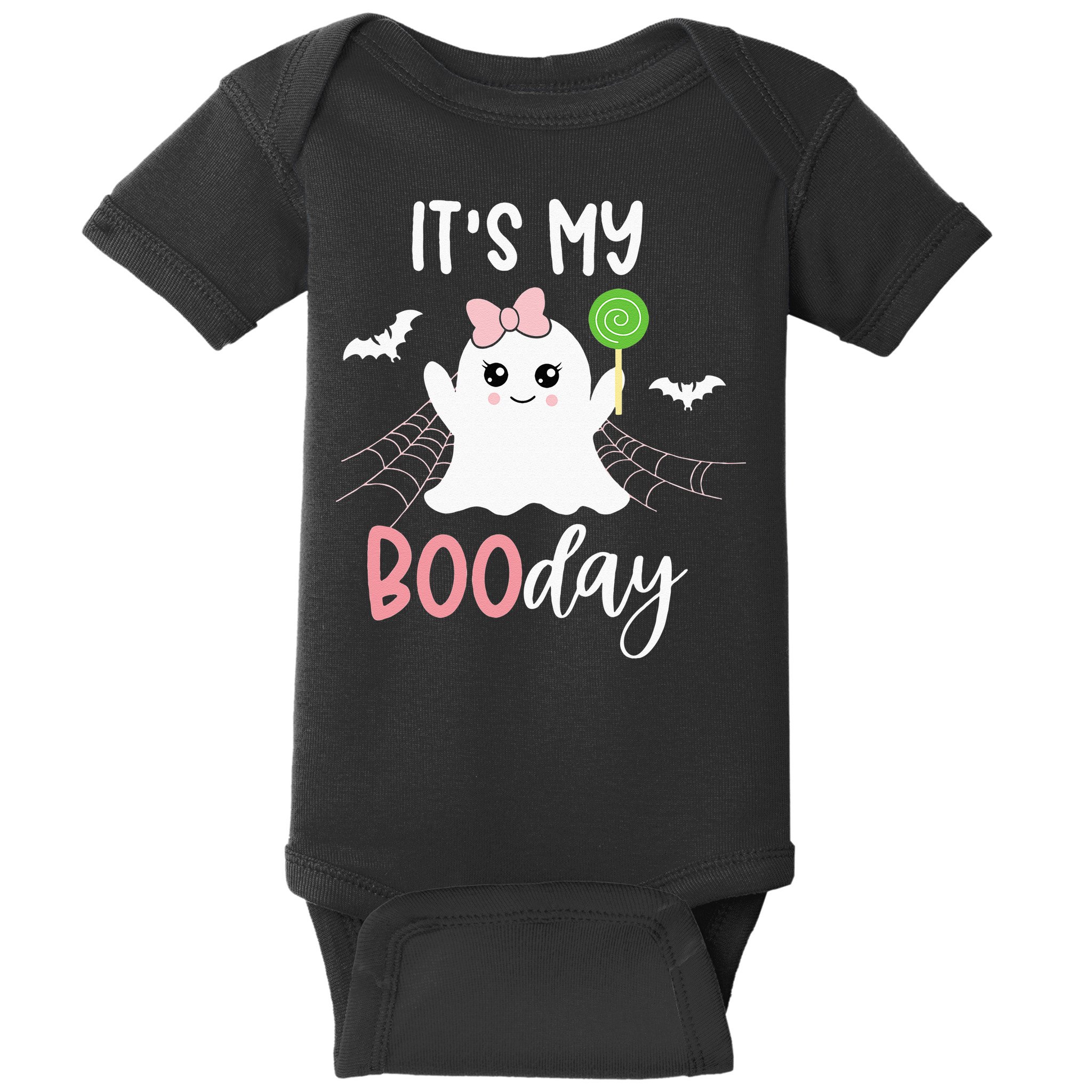 Its My Boo Day Cute Halloween Birthday Ghost Pink Bow Girls Baby Bodysuit