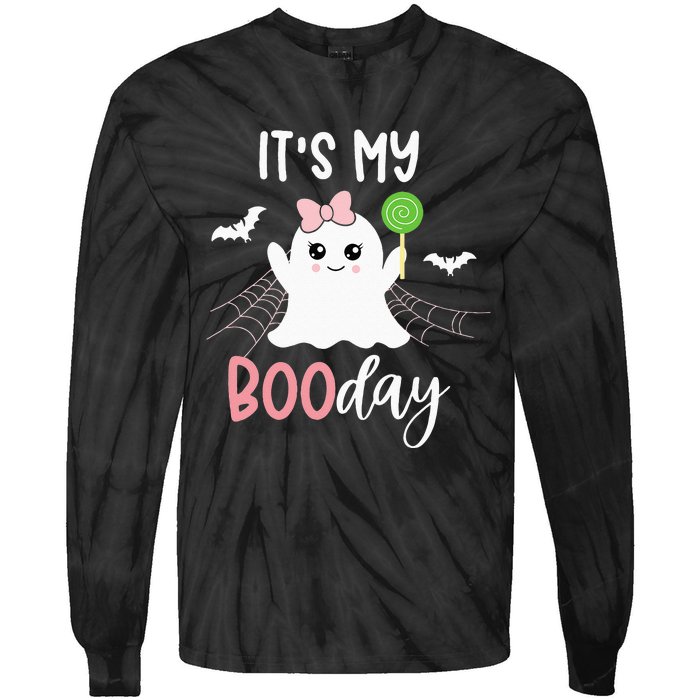 Its My Boo Day Cute Halloween Birthday Ghost Pink Bow Girls Tie-Dye Long Sleeve Shirt