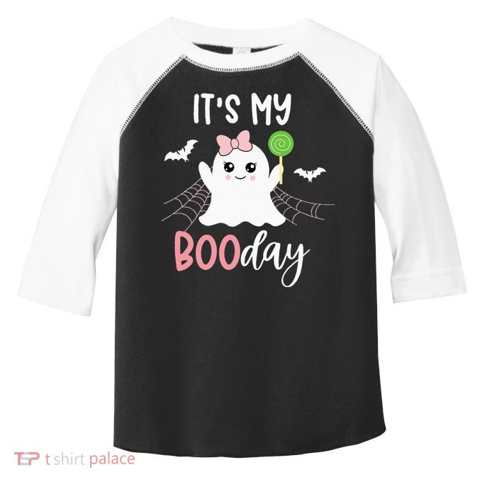 Its My Boo Day Cute Halloween Birthday Ghost Pink Bow Girls Toddler Fine Jersey T-Shirt
