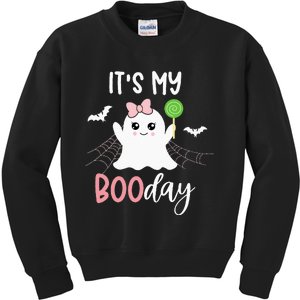 Its My Boo Day Cute Halloween Birthday Ghost Pink Bow Girls Kids Sweatshirt