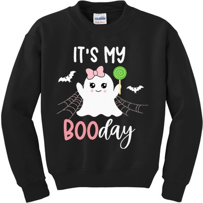 Its My Boo Day Cute Halloween Birthday Ghost Pink Bow Girls Kids Sweatshirt