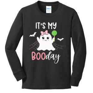 Its My Boo Day Cute Halloween Birthday Ghost Pink Bow Girls Kids Long Sleeve Shirt