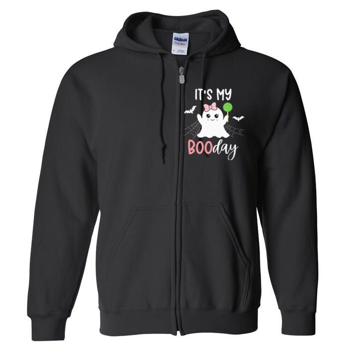 Its My Boo Day Cute Halloween Birthday Ghost Pink Bow Girls Full Zip Hoodie