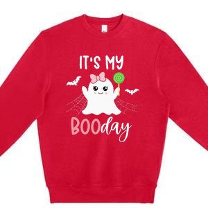 Its My Boo Day Cute Halloween Birthday Ghost Pink Bow Girls Premium Crewneck Sweatshirt