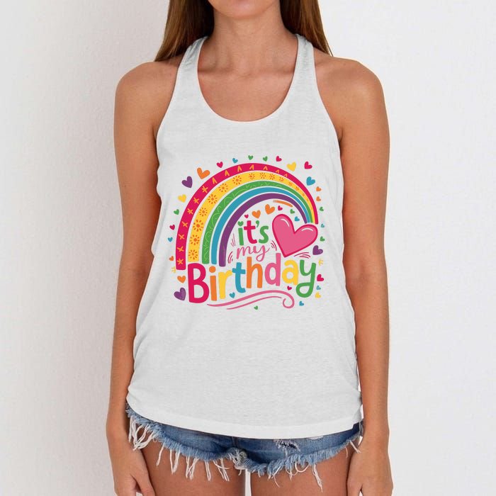 Its My Birthday Rainbow Birthday Wo Teens Girl Women's Knotted Racerback Tank