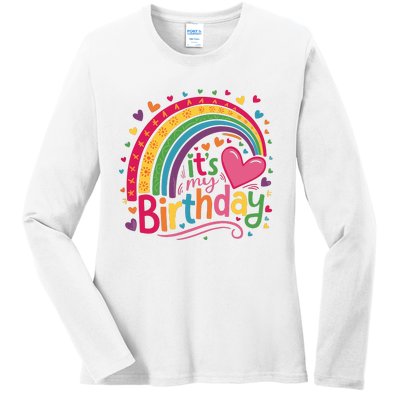 Its My Birthday Rainbow Birthday Wo Teens Girl Ladies Long Sleeve Shirt