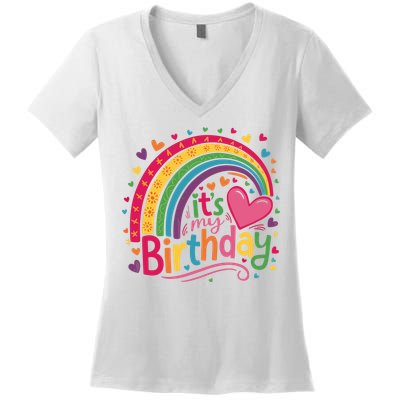 Its My Birthday Rainbow Birthday Wo Teens Girl Women's V-Neck T-Shirt