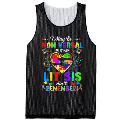 I May Be Non Verbal But My Lit Sis Aint Remember Autism Mesh Reversible Basketball Jersey Tank