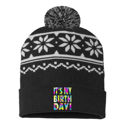 Its My Birthday Retro Tie Dye Birthday Party Celebration USA-Made Snowflake Beanie