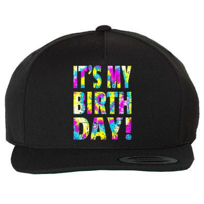 Its My Birthday Retro Tie Dye Birthday Party Celebration Wool Snapback Cap