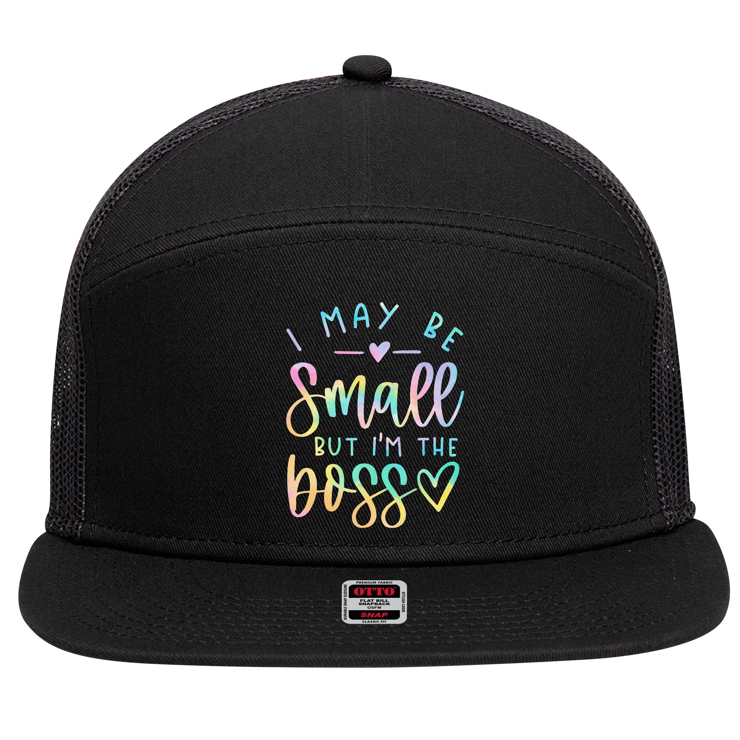 I May Be Small But I'm The Boss Baby Baby Saying 7 Panel Mesh Trucker Snapback Hat
