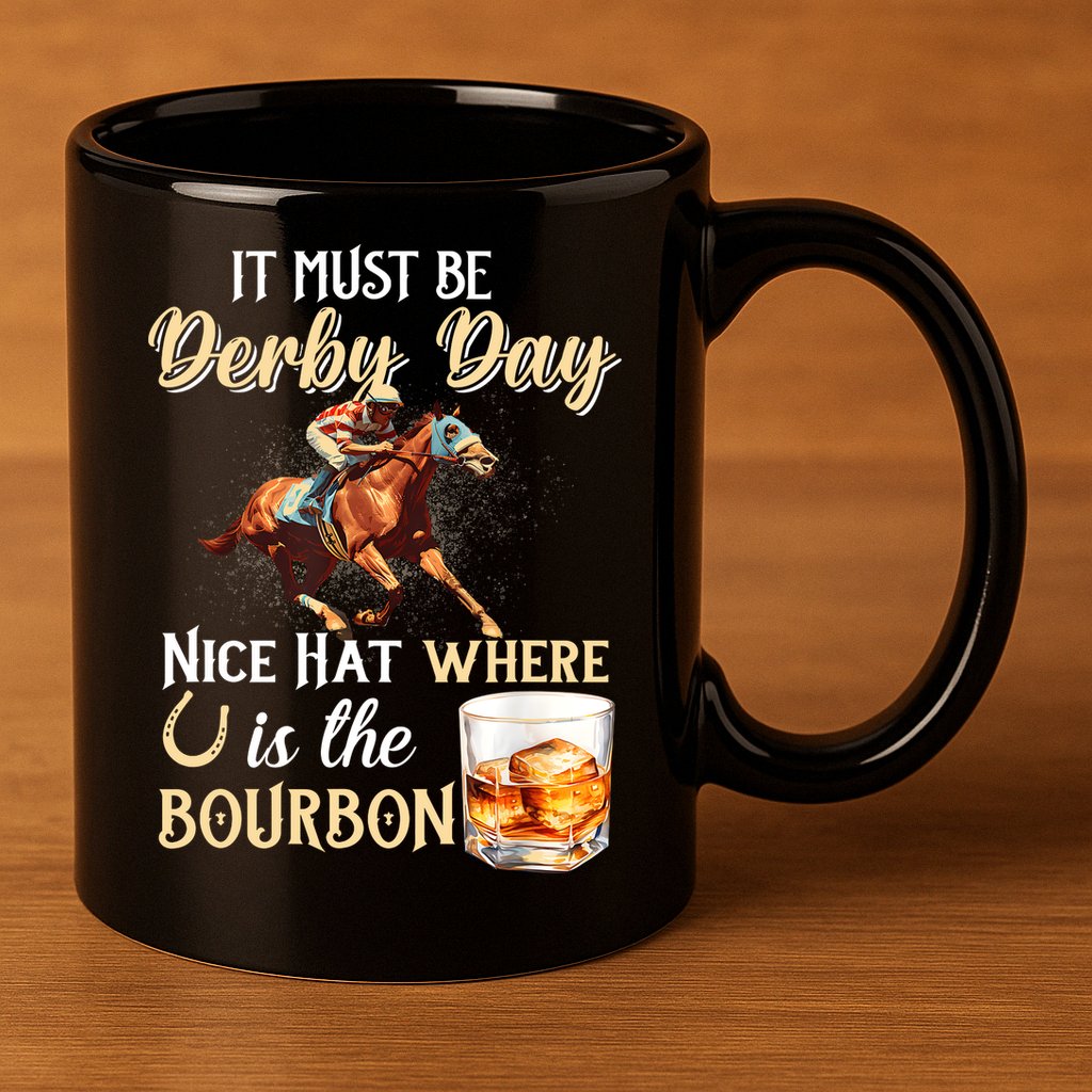 ItS Must Be Derby Day Bourbon Horse Racing 11oz C Handle Ceramic Mug