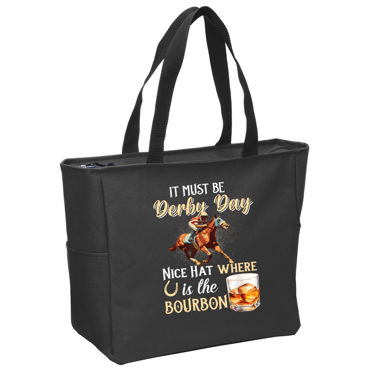 ItS Must Be Derby Day Bourbon Horse Racing Zip Tote Bag