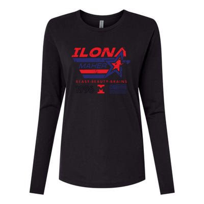 Ilona Maher Beast Beauty Brains 1996 Flag Womens Cotton Relaxed Long Sleeve T-Shirt