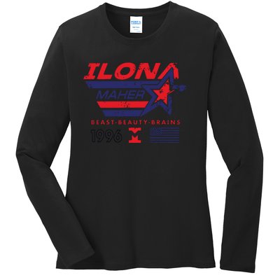 Ilona Maher Beast Beauty Brains 1996 Flag Ladies Long Sleeve Shirt