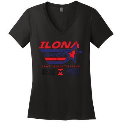 Ilona Maher Beast Beauty Brains 1996 Flag Women's V-Neck T-Shirt