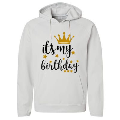 It's My Birthday Shirt For Women, Teens, Girls, Black & Gold Performance Fleece Hoodie