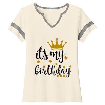 It's My Birthday Shirt For Women, Teens, Girls, Black & Gold Ladies Halftime Notch Neck Tee