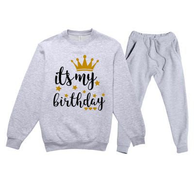 It's My Birthday Shirt For Women, Teens, Girls, Black & Gold Premium Crewneck Sweatsuit Set