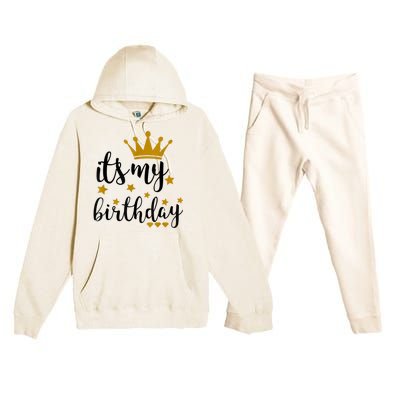 It's My Birthday Shirt For Women, Teens, Girls, Black & Gold Premium Hooded Sweatsuit Set