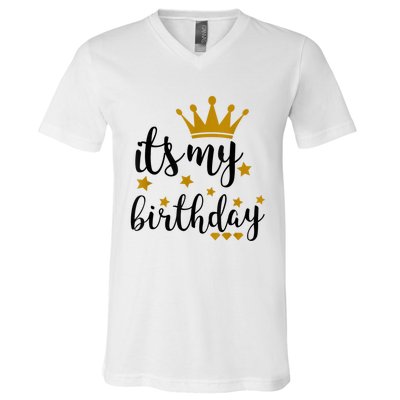 It's My Birthday Shirt For Women, Teens, Girls, Black & Gold V-Neck T-Shirt