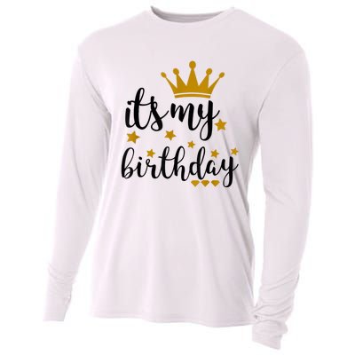 It's My Birthday Shirt For Women, Teens, Girls, Black & Gold Cooling Performance Long Sleeve Crew