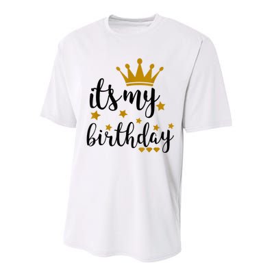 It's My Birthday Shirt For Women, Teens, Girls, Black & Gold Performance Sprint T-Shirt