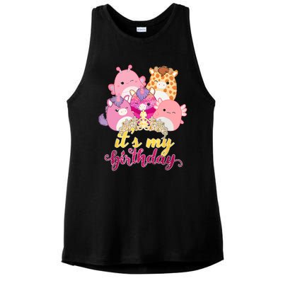 Its My Birthday Girl Squish Squad Mallow Girl Cute Ladies PosiCharge Tri-Blend Wicking Tank