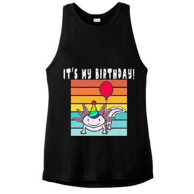 Its My Birthday Axolotl Party Hat & Balloon Ladies PosiCharge Tri-Blend Wicking Tank
