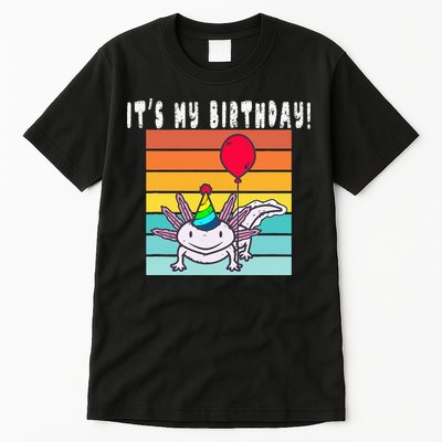Its My Birthday Axolotl Party Hat & Balloon Tall T-Shirt