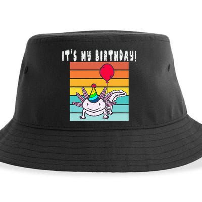 Its My Birthday Axolotl Party Hat & Balloon Sustainable Bucket Hat