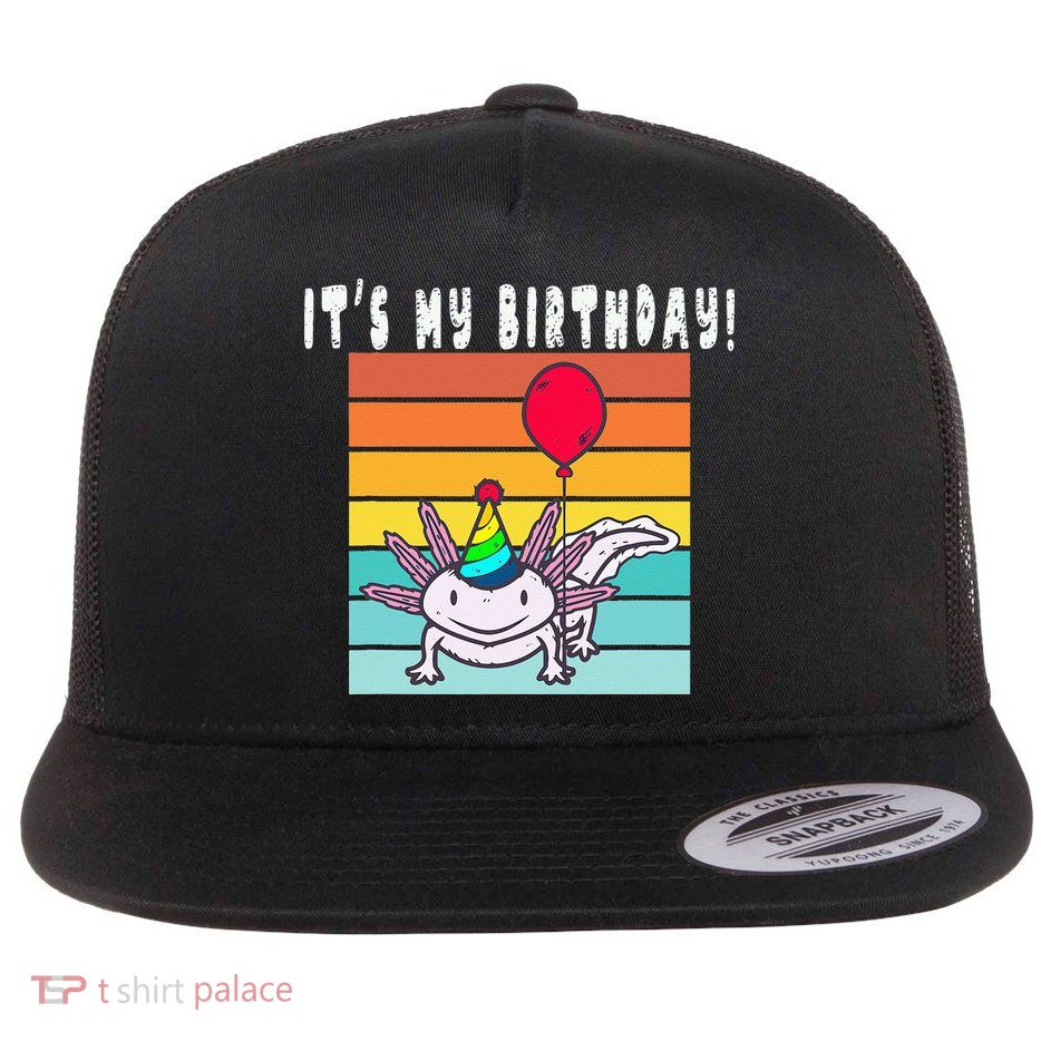 Its My Birthday Axolotl Party Hat & Balloon Flatbill Hat
