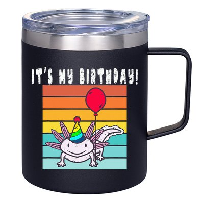 Its My Birthday Axolotl Party Hat & Balloon 12oz Stainless Steel Coffee Mug