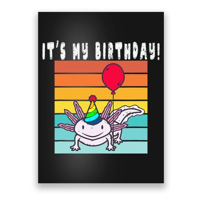Its My Birthday Axolotl Party Hat & Balloon Poster