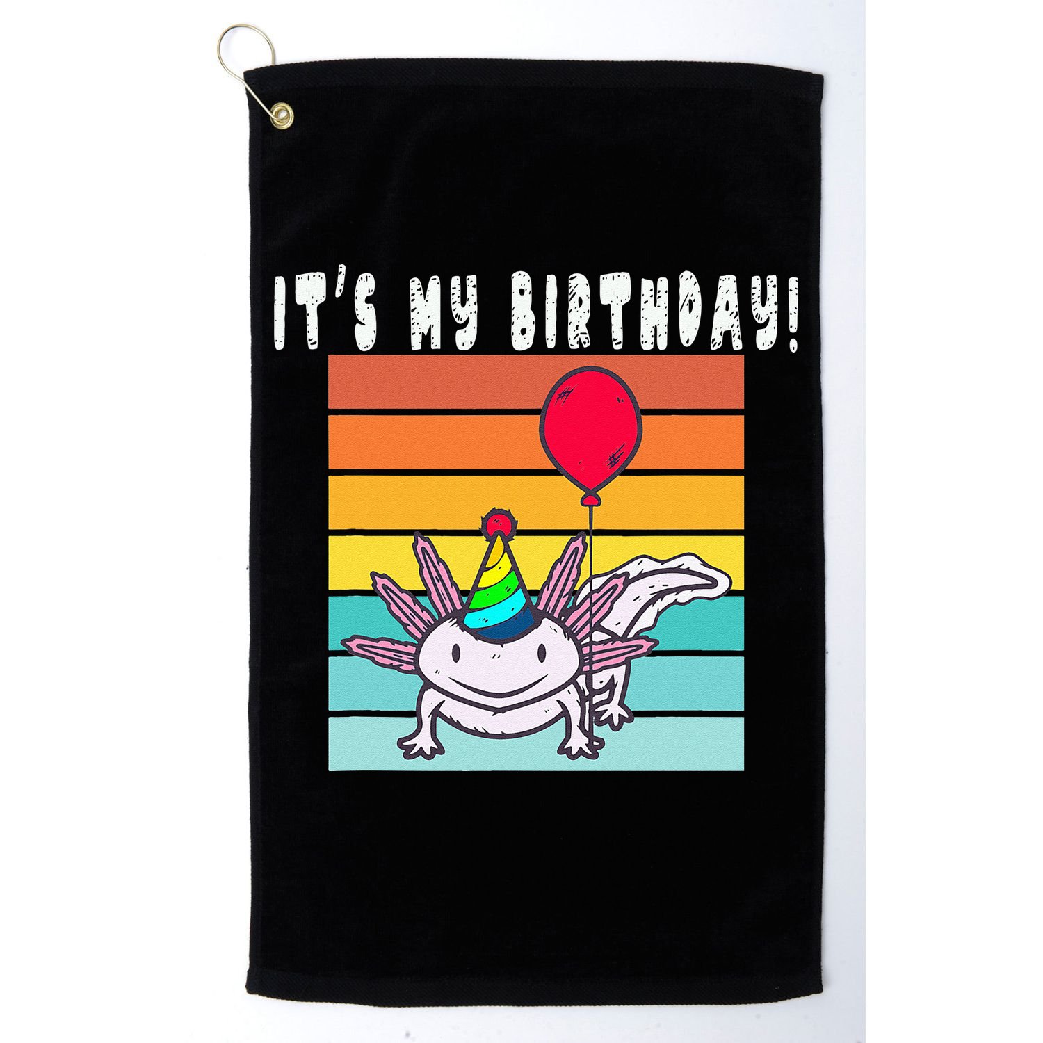 Its My Birthday Axolotl Party Hat & Balloon Golf Towel