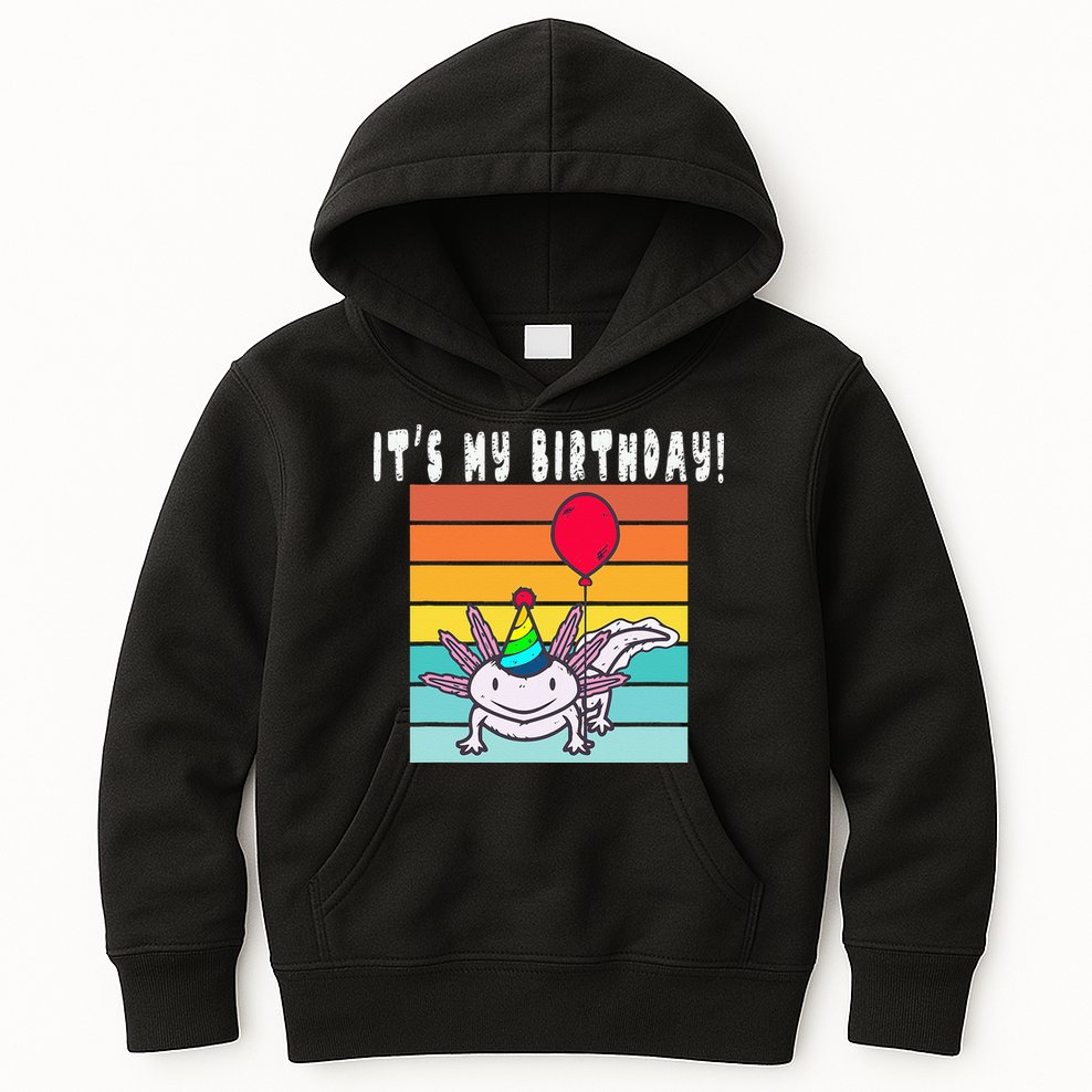 Its My Birthday Axolotl Party Hat & Balloon Kids Hoodie