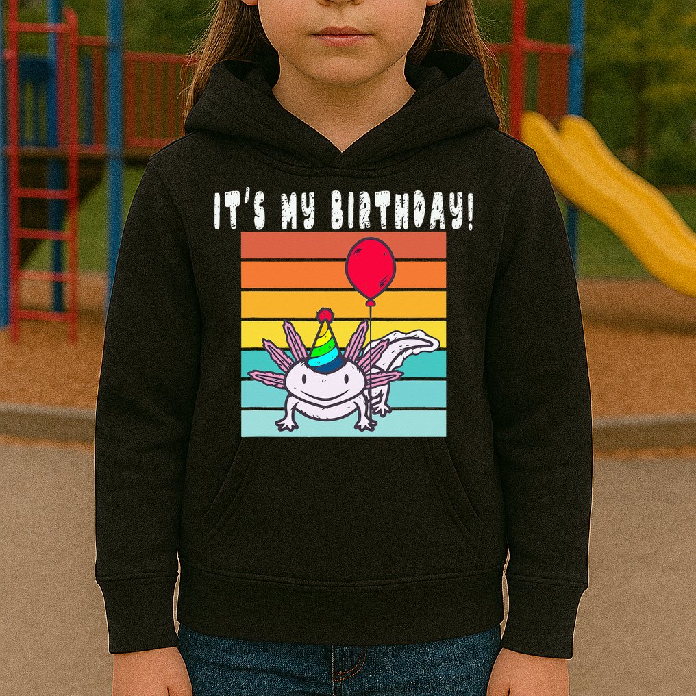 Its My Birthday Axolotl Party Hat & Balloon Kids Hoodie