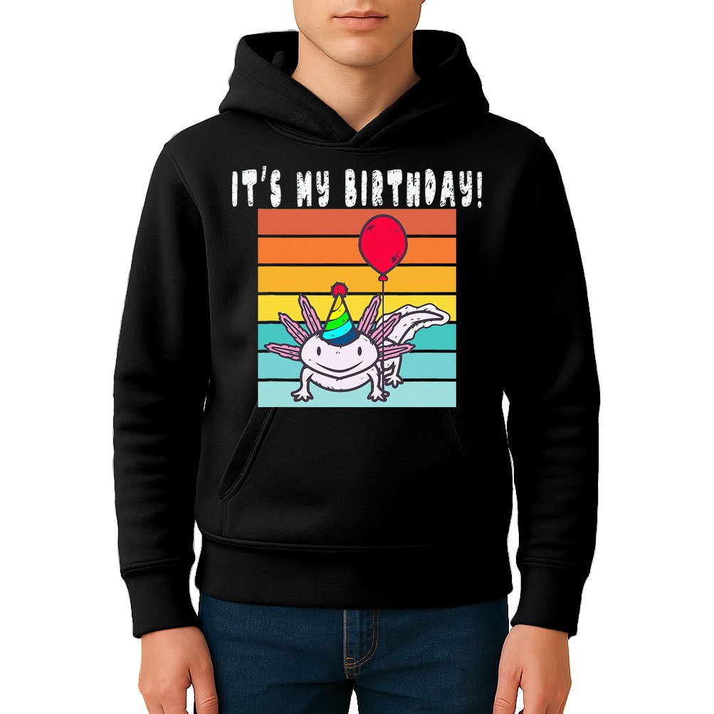 Its My Birthday Axolotl Party Hat & Balloon Kids Hoodie
