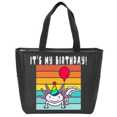Its My Birthday Axolotl Party Hat & Balloon Zip Tote Bag