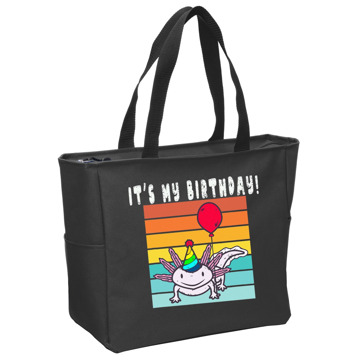 Its My Birthday Axolotl Party Hat & Balloon Zip Tote Bag