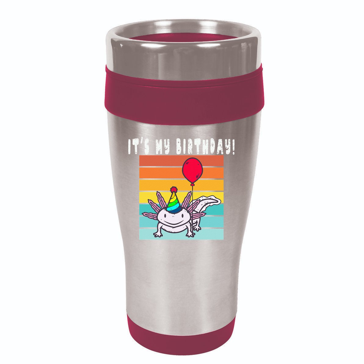 Its My Birthday Axolotl Party Hat & Balloon 16oz Travel Tumbler