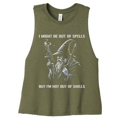 I Might Be Out Of Spells But IM Not Out Of Shells Funny Women's Racerback Cropped Tank