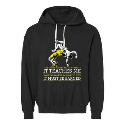 It Must Be Earned Wrestling Short Sleeve Garment-Dyed Fleece Hoodie