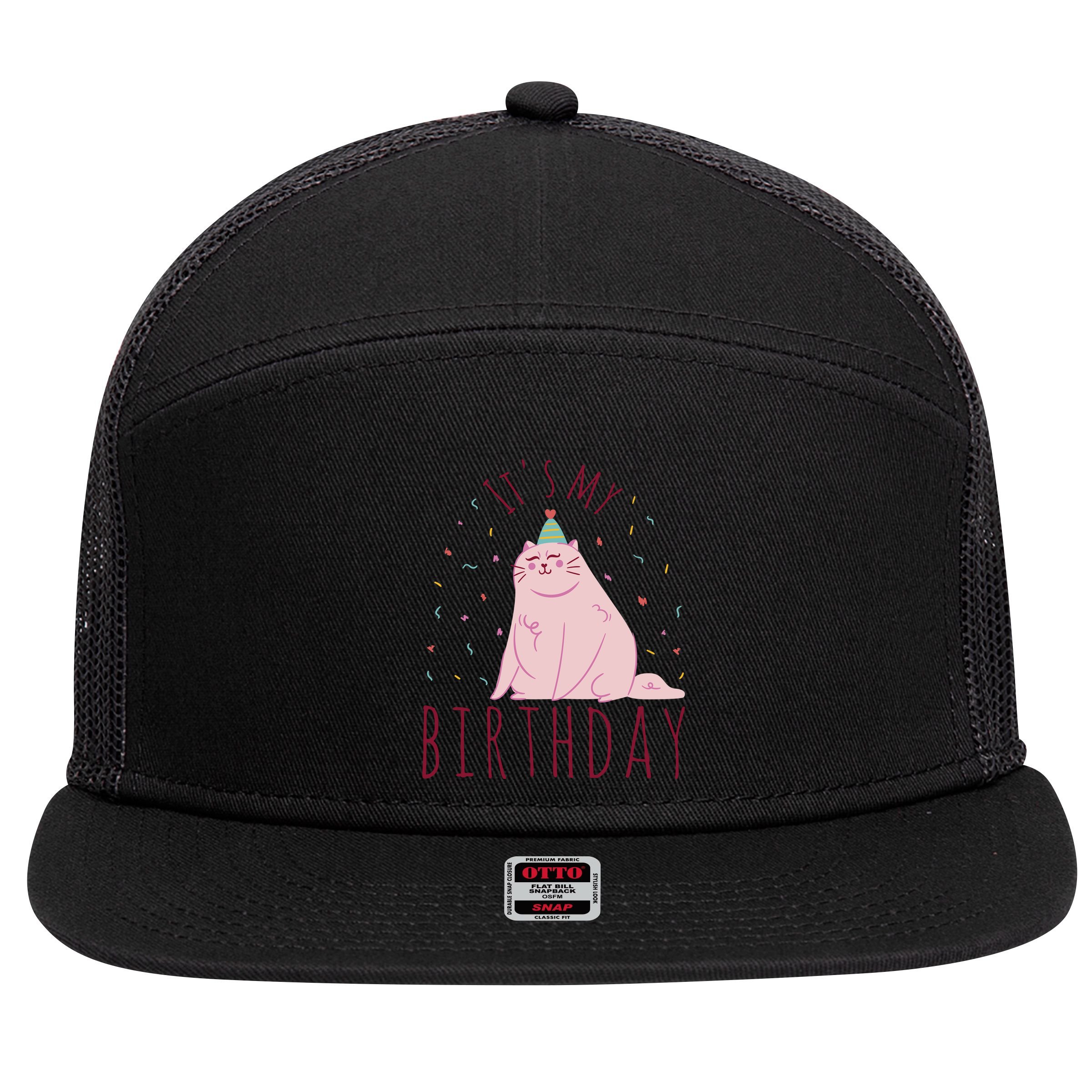 It's My Birthday Cat 7 Panel Mesh Trucker Snapback Hat